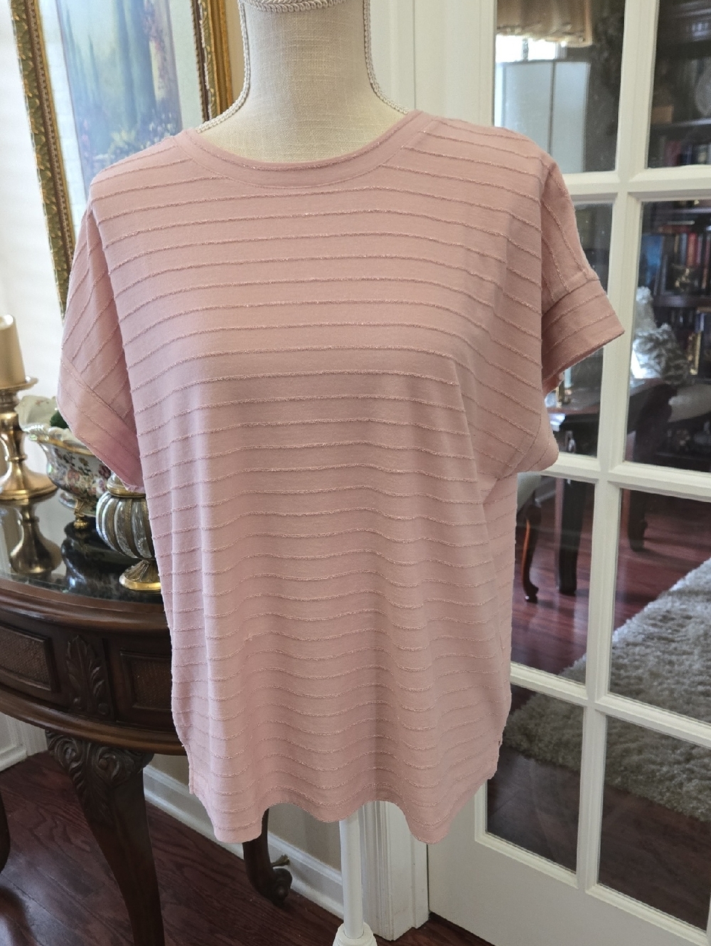 Ellen Tracy Dusty Pink ShortSleeve Textured Knit Tee Round Neck XL New With Tags